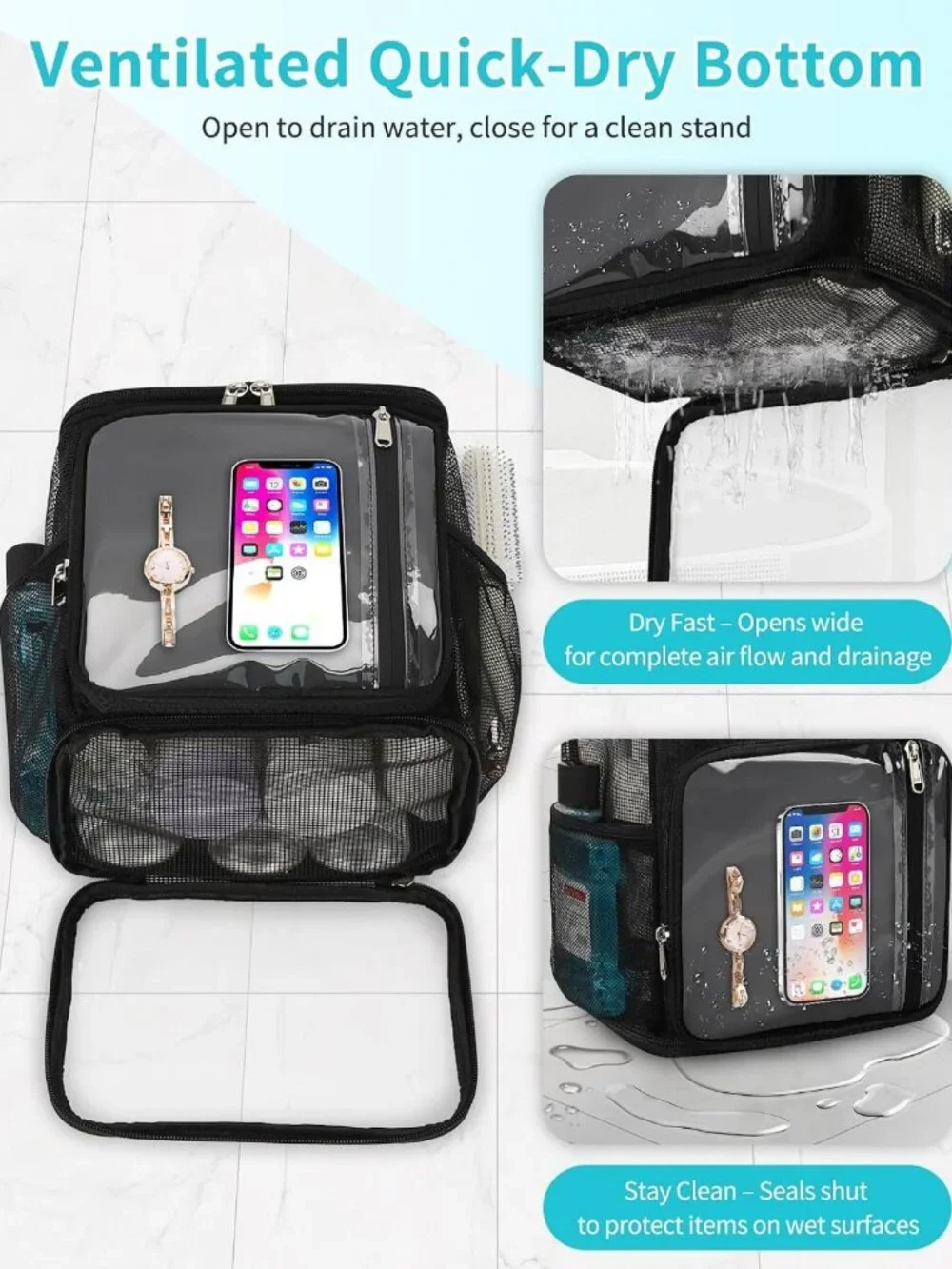 Portable Hanging Shower Caddy - Quick Dry Toiletry Tote for College & Travel